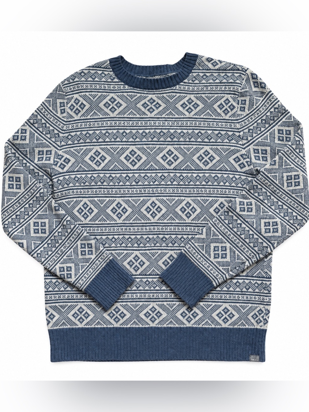 Eddie Bauer Fair Isle Sweater Navy Cream Merino Wool Blend Nordic Knit Small